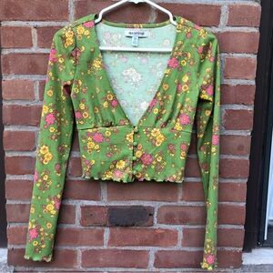 Urban Outfitters Ruby Floral Crop Top Green Size XS